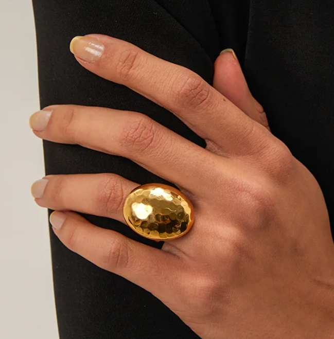Gold Plated Hammered 304 Stainless Steal Ring