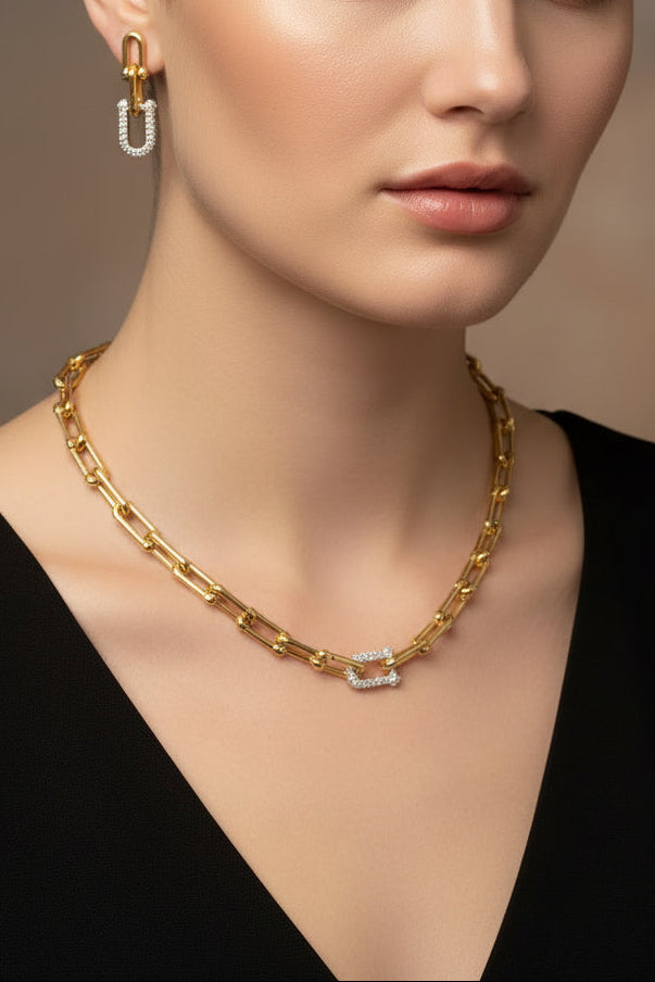 Stainless Steel Paperclip Necklace and Earrings