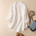 Stand Collar Shirt With Short Sleeves | White