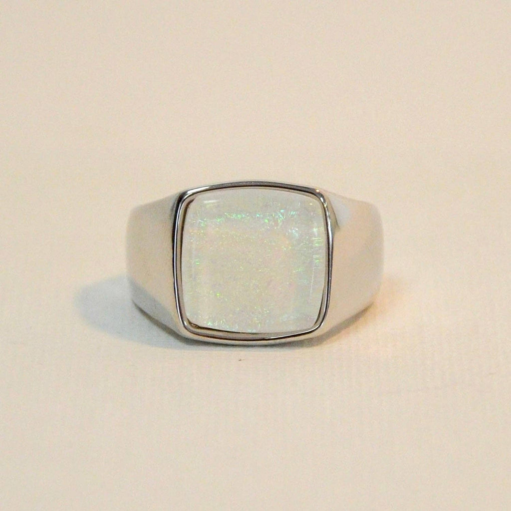 White Resin Square Chunky Stretch Ring | Silver