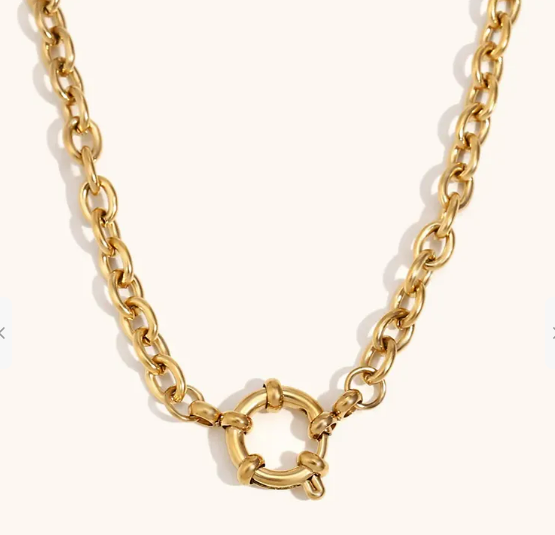 Round Gold Linked Stainless Steel Necklace