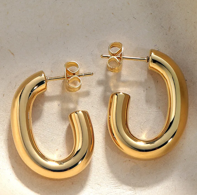 Stainless Steel Open Oval Hoop Earrings