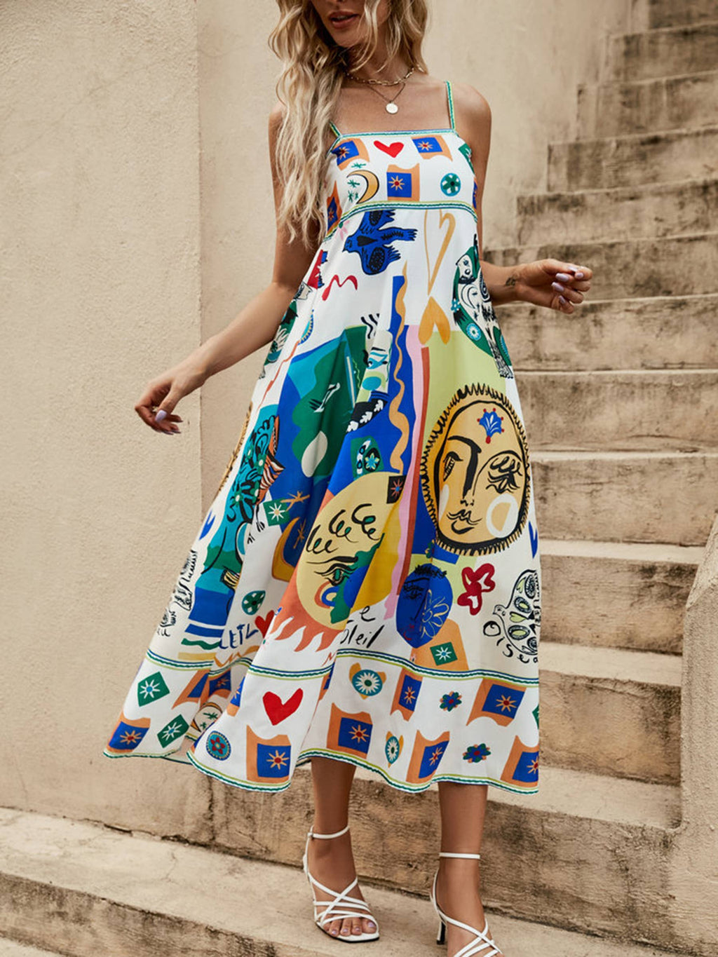 Graffiti Print Sleeveless Large Hem Dress