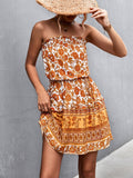 Orange Bohemian Floral Strapless Dress