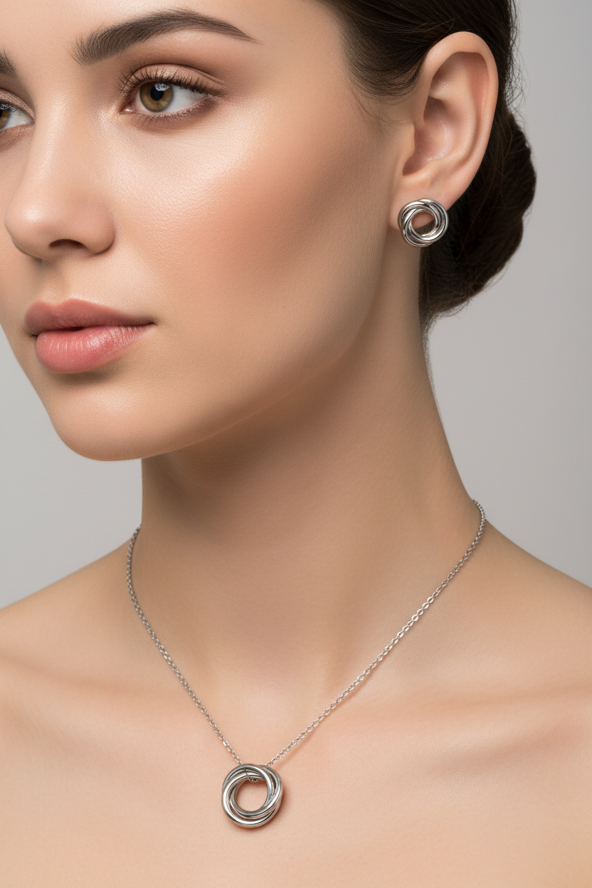 Tri-Ring Necklace and Earring Sets