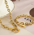 Geometric Gold Titanium Steel Necklace and Bracelet Set