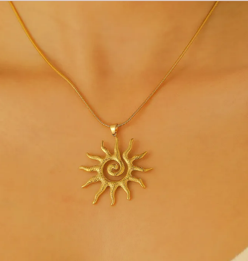 Gold Stainless Steel Sun Necklace
