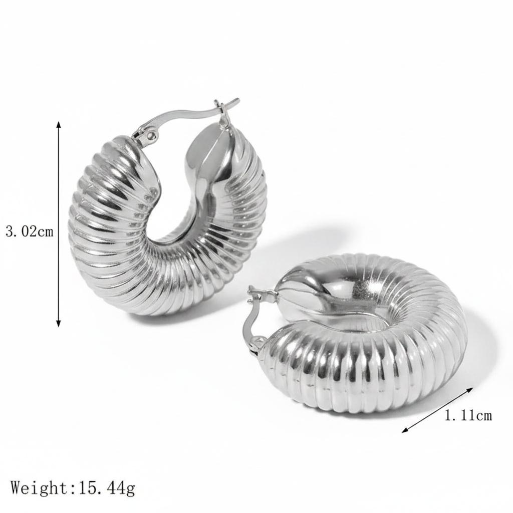 Gold Plated Stainless Steel Chunky Ribbed Earrings