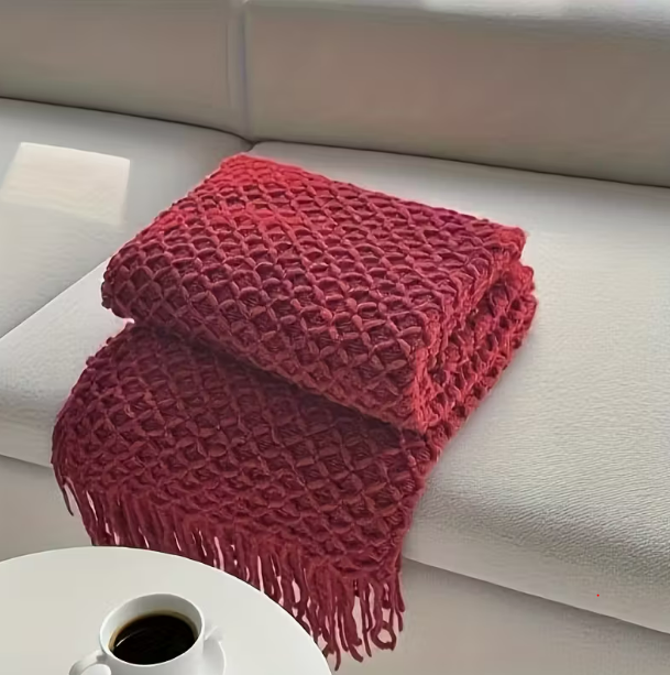 Farmhouse Red Knitted Throw Blanket