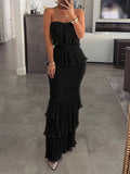 Bodycon Sleeveless Pleated Tube Maxi Dresses