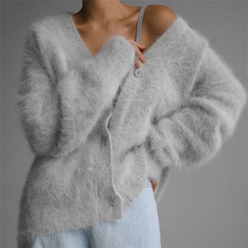 Loose V-Neck Cardigan Sweater