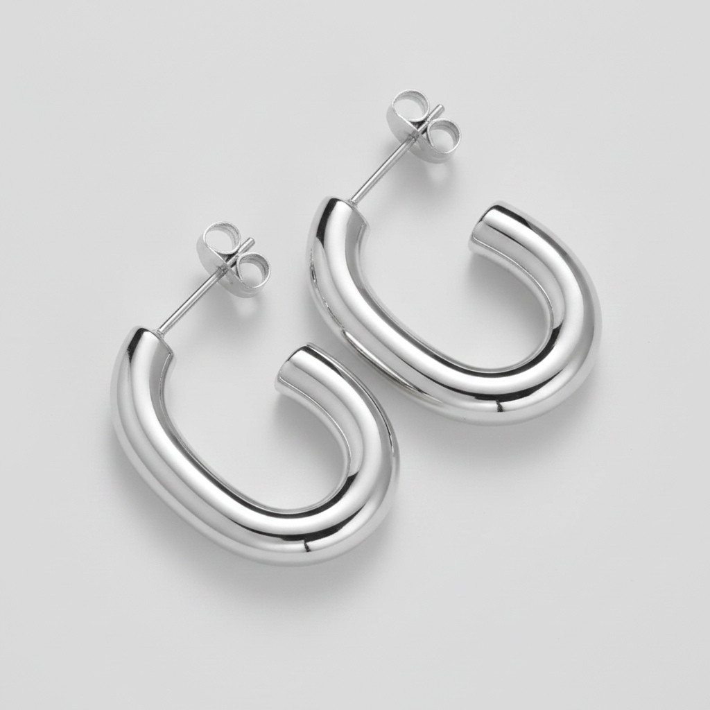 Stainless Steel Open Oval Hoop Earrings