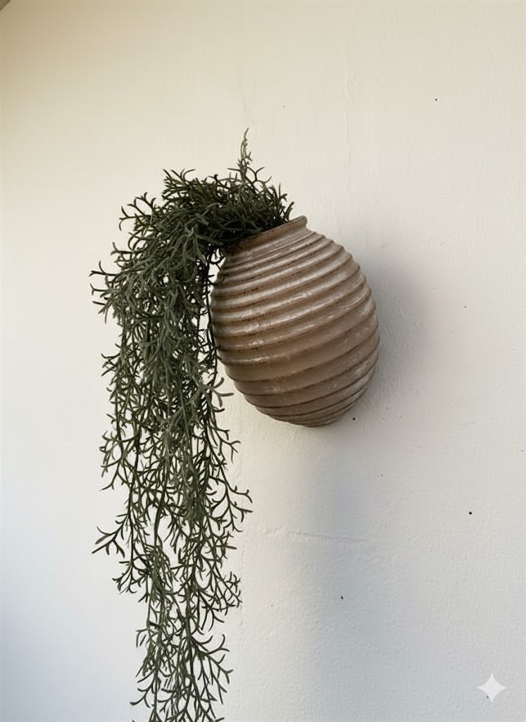 9" Whitewashed Ribbed Wall Vase