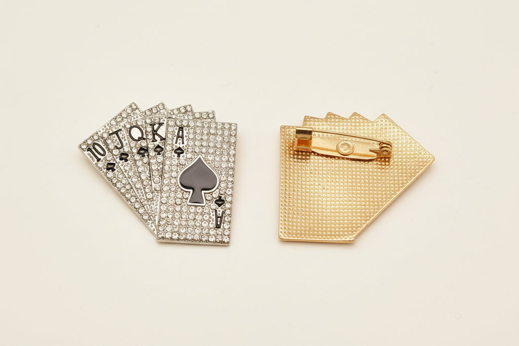 Rhinestone Poker Straight Flush Brooch