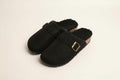 Sensibling Corp. - Solid Faux Fur Suede Buckle Mule Clog Slippers: Black
