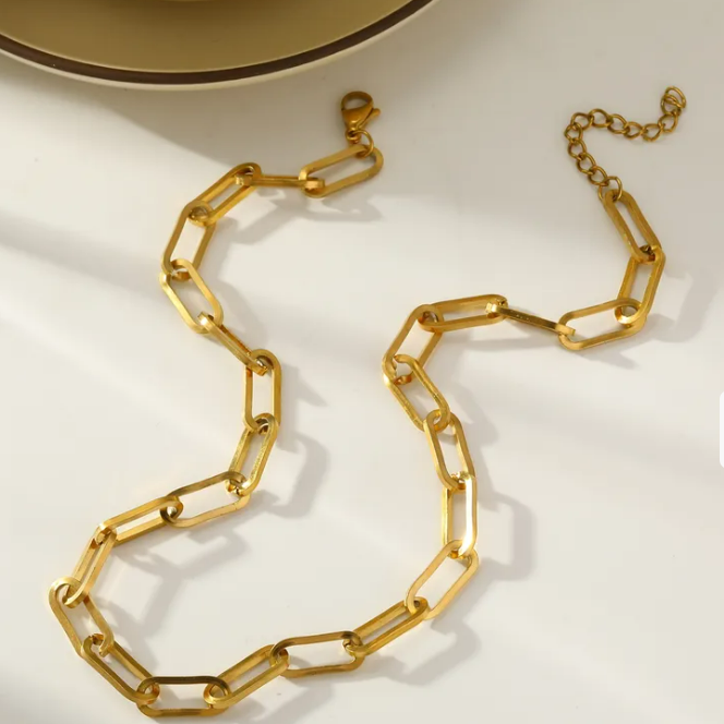 Gold Plated Stainless Steel Paper Clip Necklace