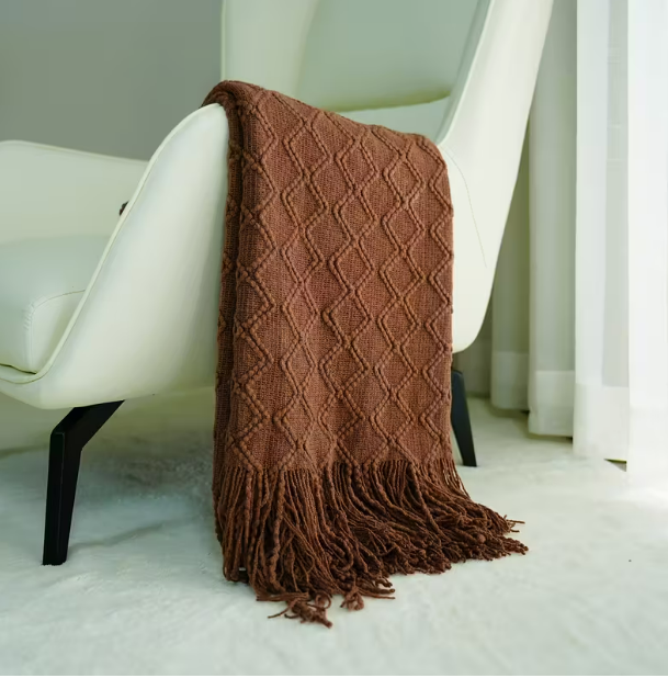 Terracotta Cozy Geometric Knit Blanket