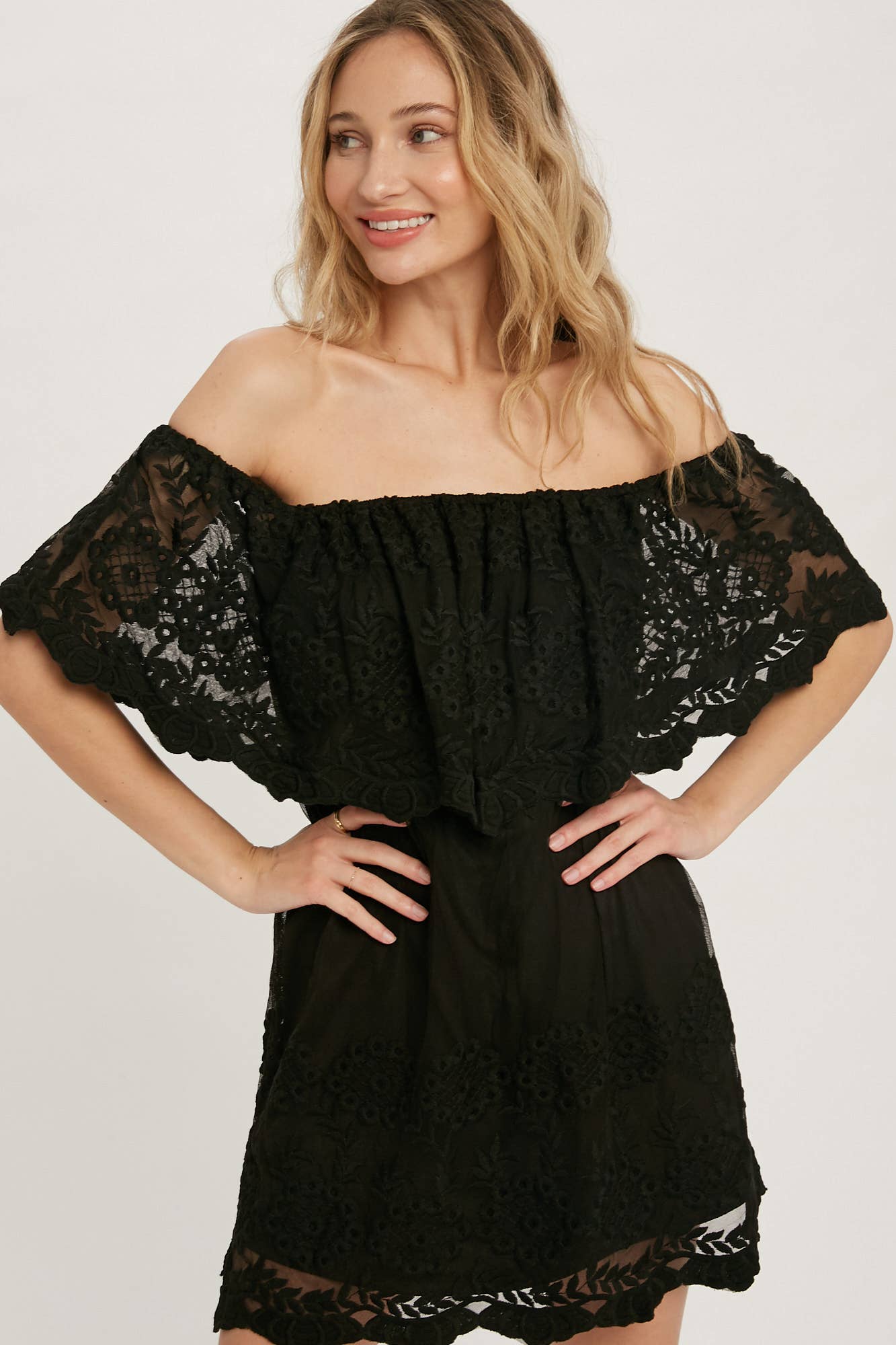 Off the Shoulder Short Black Lace Dress