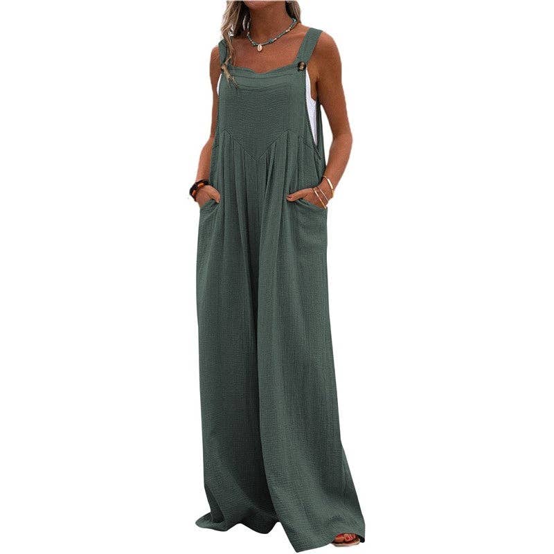 Sleeveless Loose Wide Leg Jumpsuits | Deep Green
