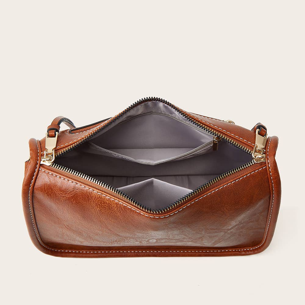Brown Bohemian Wide Shoulder Strap Crossbody Bag