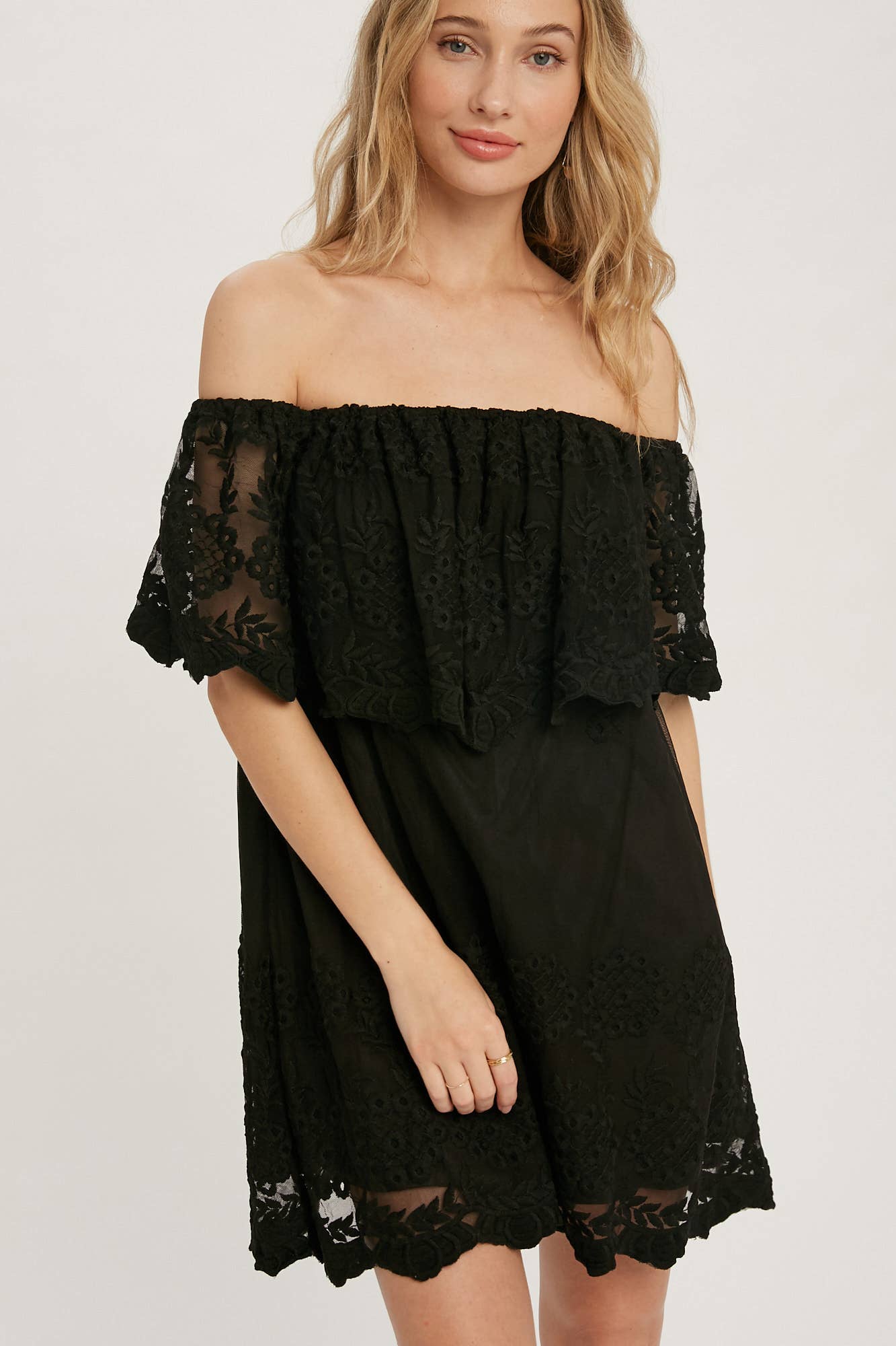 Off the Shoulder Short Black Lace Dress