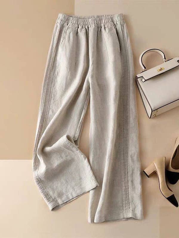Ruffle Ramie Cotton Wide-Leg Pants
