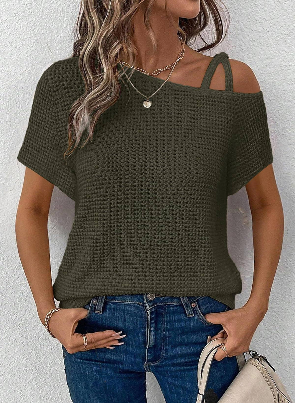 Women's Off-Shoulder Knit Top | Army Green