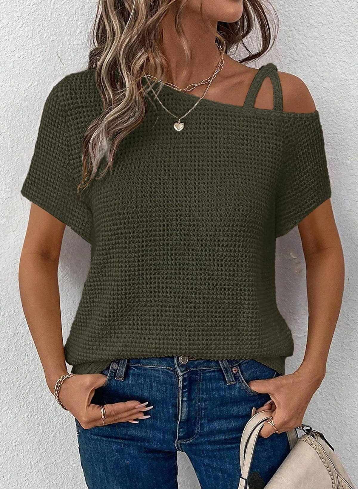 Women's Off-Shoulder Knit Top | Army Green