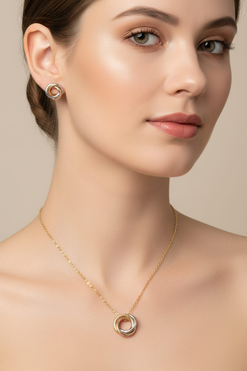 Tri-Ring Necklace and Earring Sets