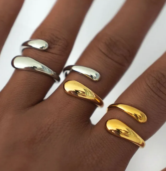 Silver Stainless Steel Droplet Ring