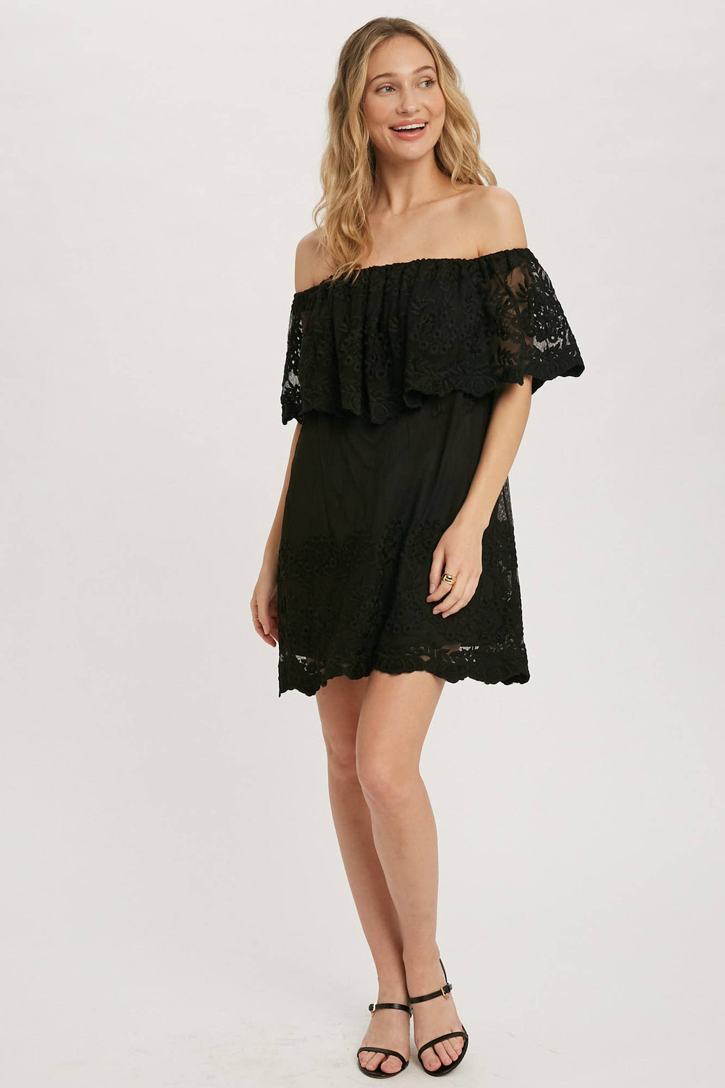 Off the Shoulder Short Black Lace Dress