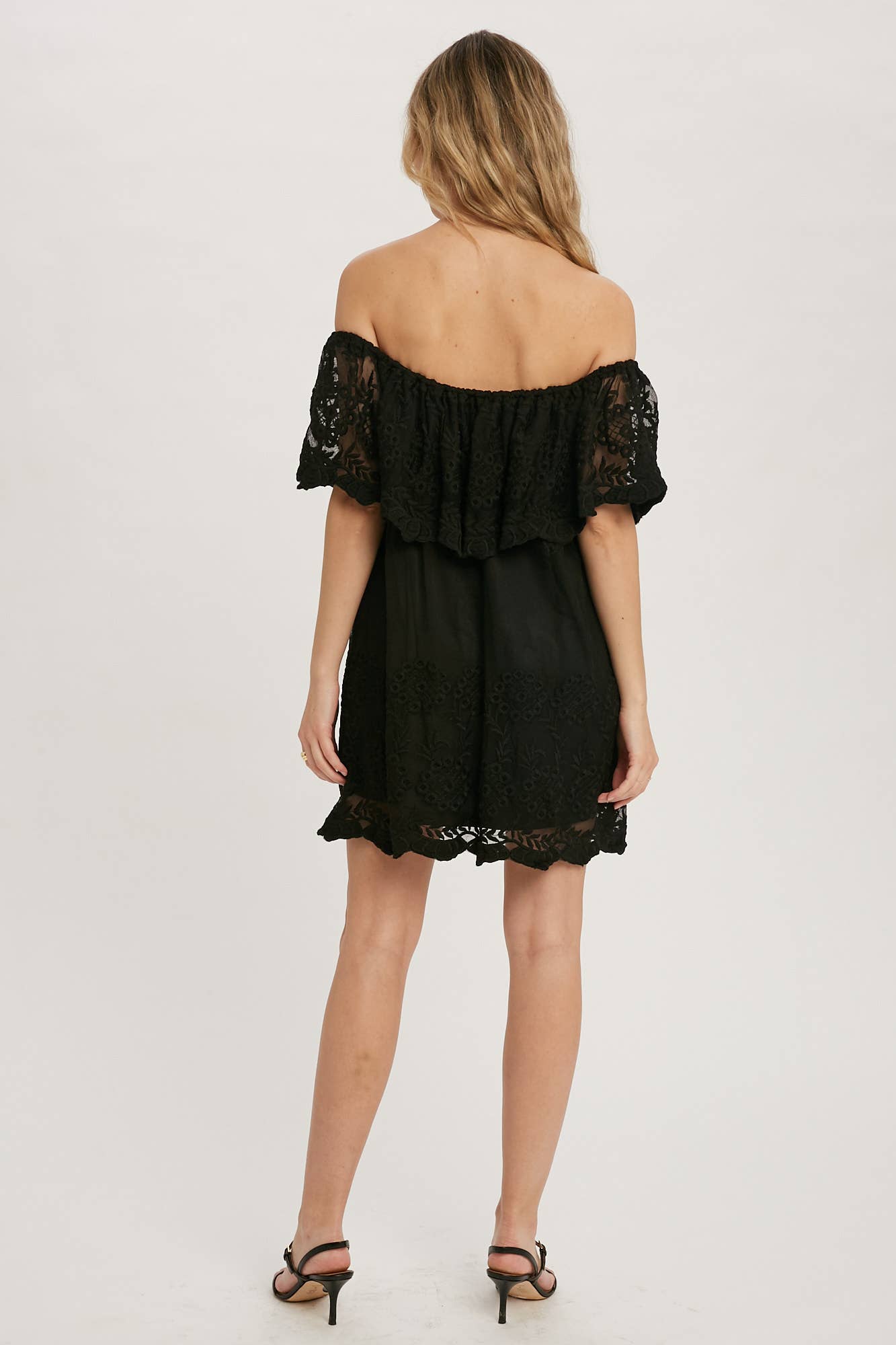 Off the Shoulder Short Black Lace Dress