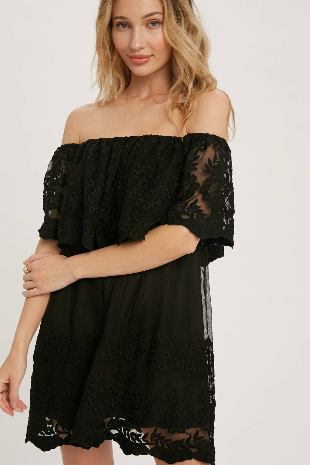 Off the Shoulder Short Black Lace Dress