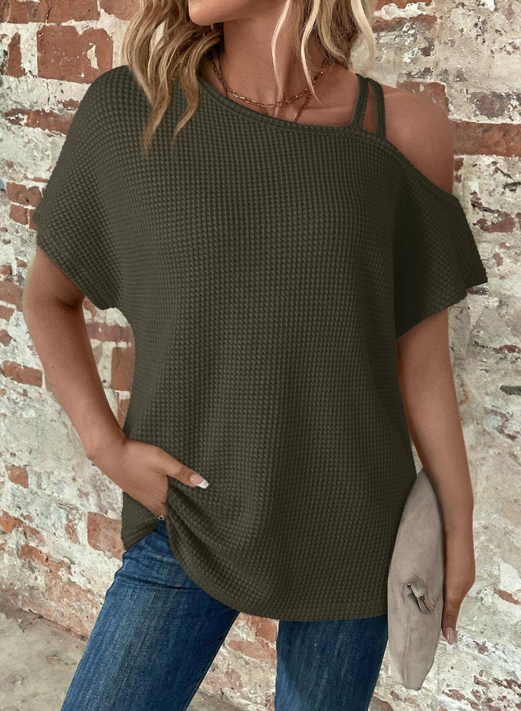 Women's Off-Shoulder Knit Top | Army Green