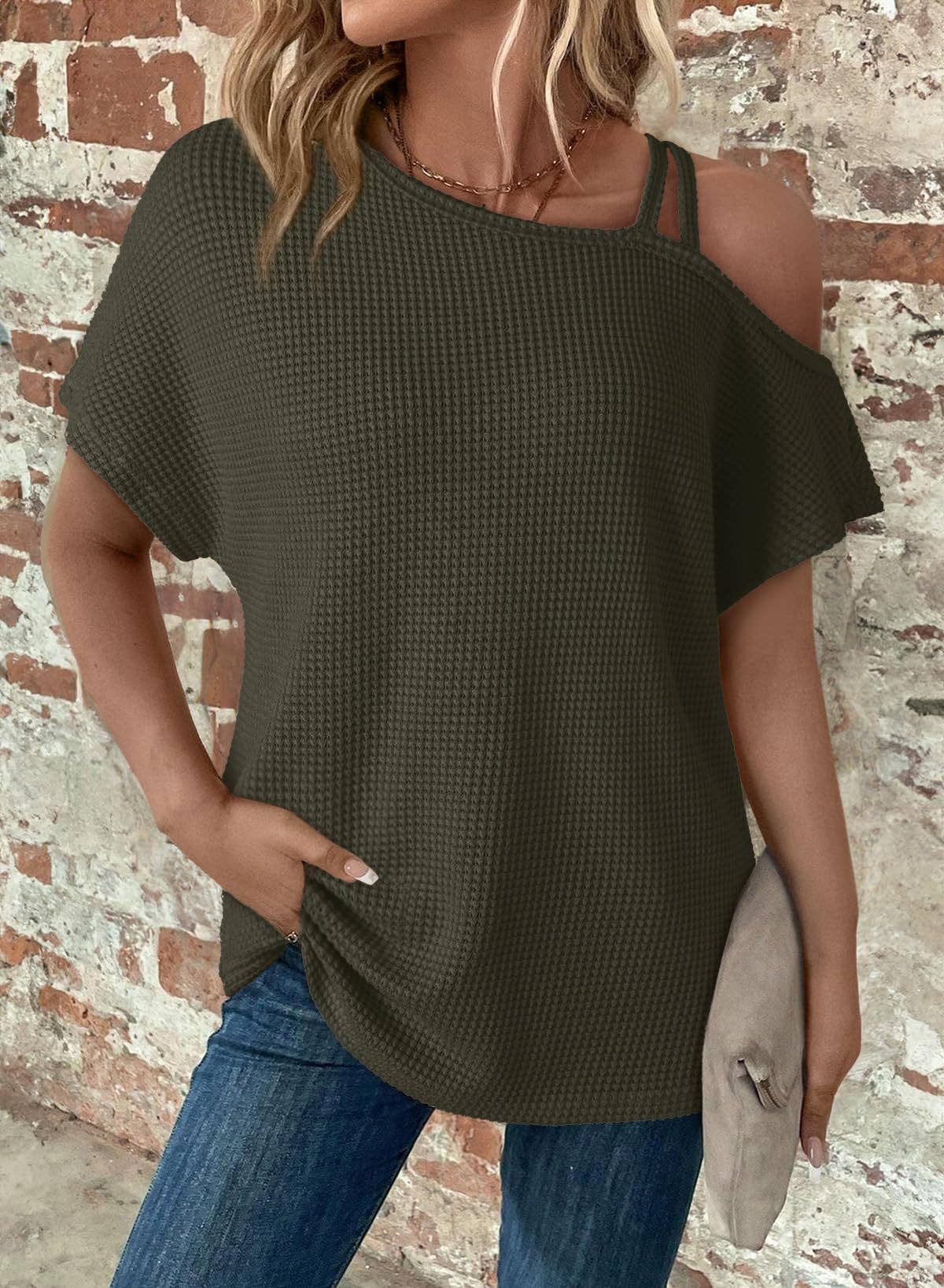 Women's Off-Shoulder Knit Top | Army Green