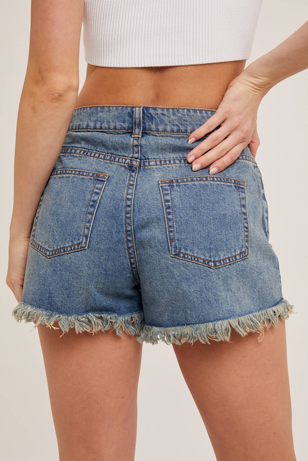 Frayed Hem High Rise Denim Shorts
