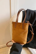 Camel Suede Crossbody Tote Bag