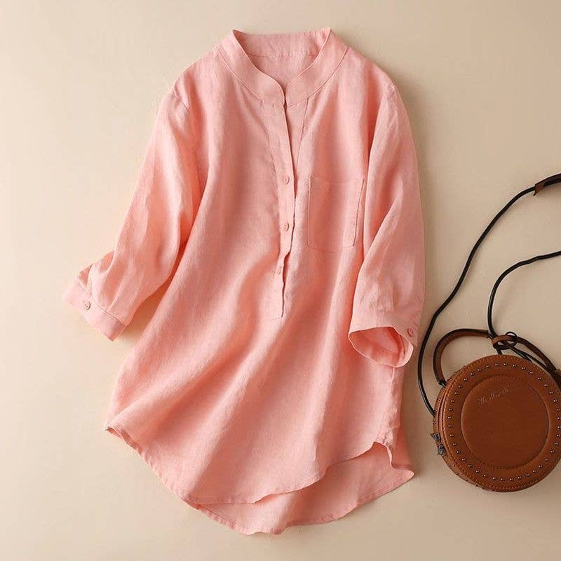 Stand Collar Shirt With Short Sleeve | Pink
