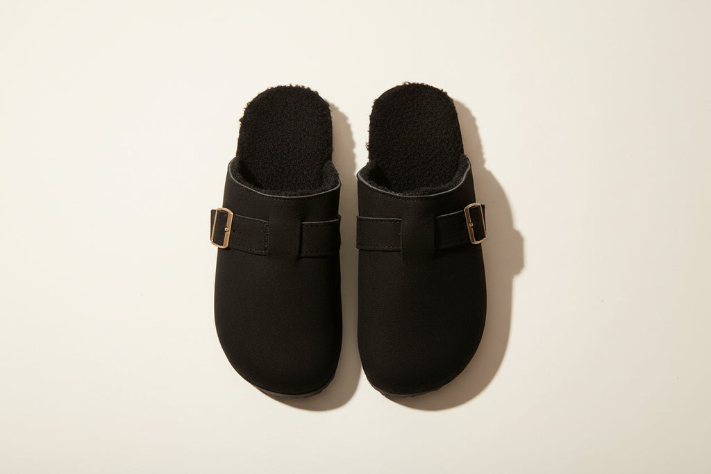 Solid Faux Fur Suede Buckle Mule Clog Slippers