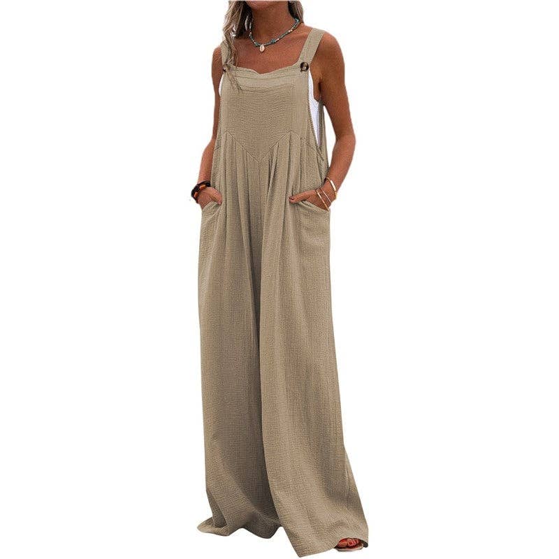 Sleeveless Casual Loose Wide Leg Jumpsuits | Khaki