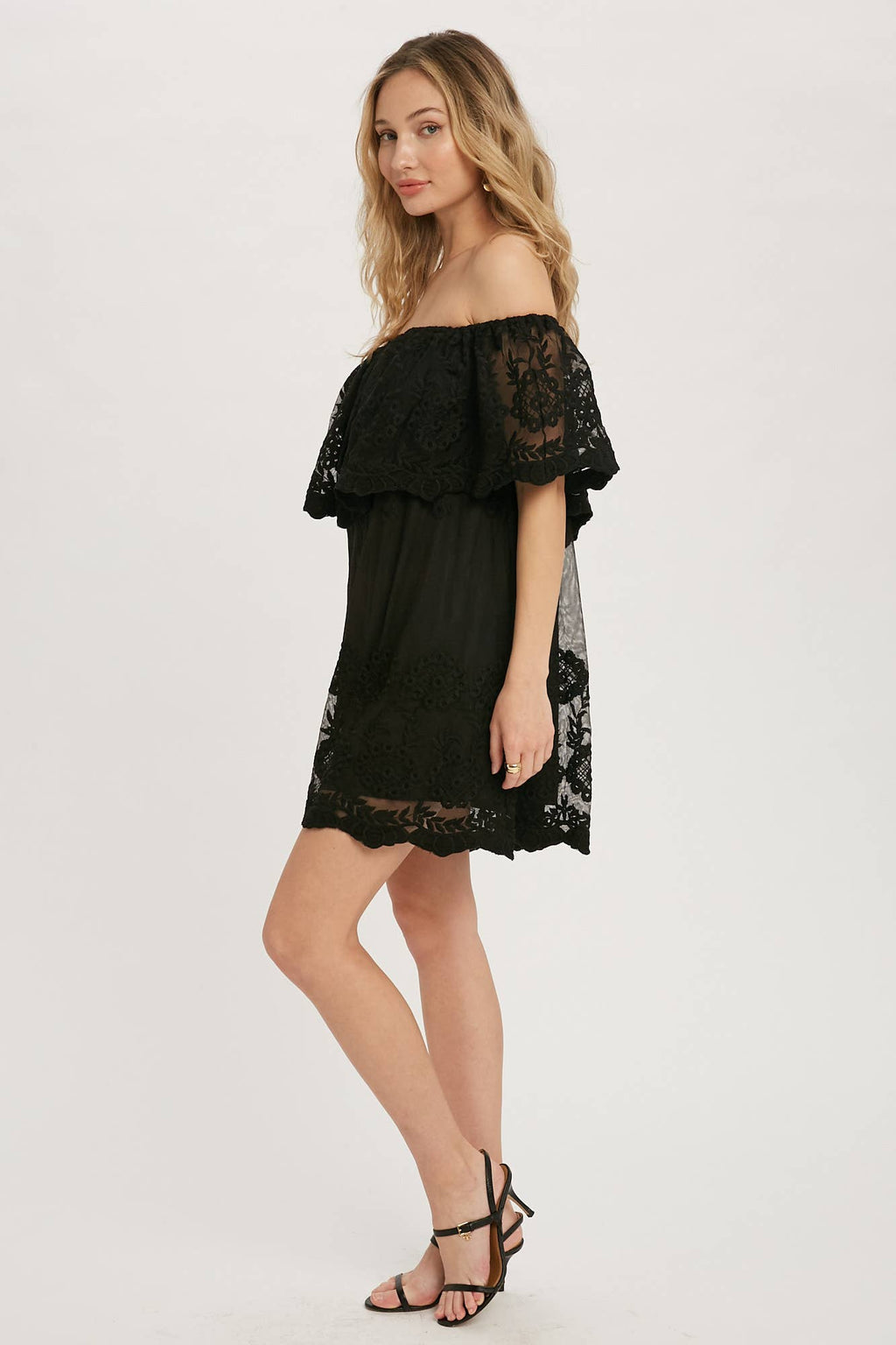 Off the Shoulder Short Black Lace Dress