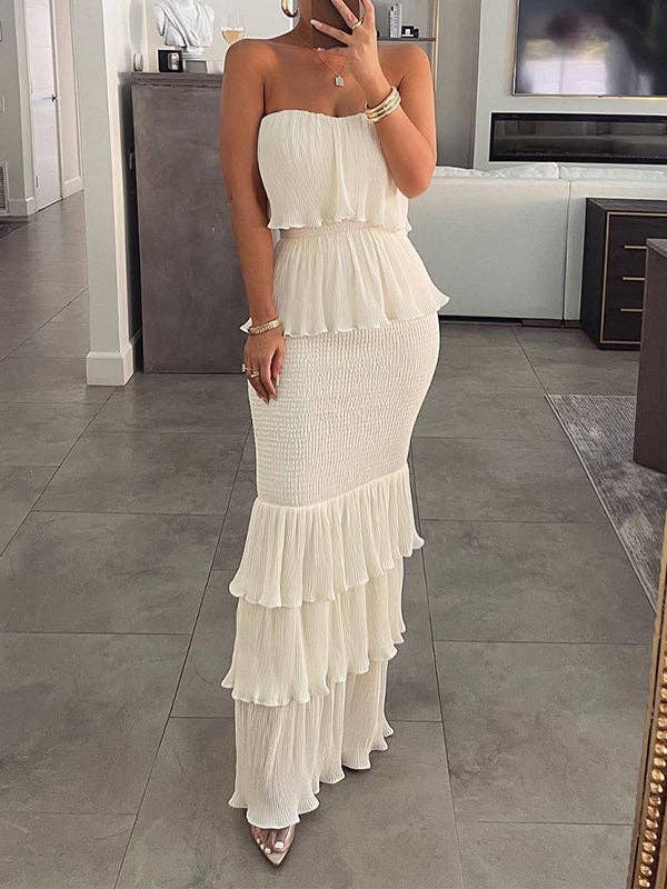 Bodycon Sleeveless Pleated Tube Maxi Dresses