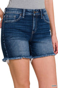 Mid Rise Raw Frayed Hem Denim Shorts