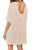 Loose Pocket Back V-neck Short Sleeved Jumpsuit | Beige