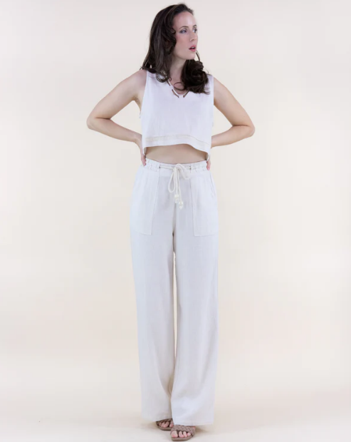 Coastal Linen Rope Belt Wide Legged Pants