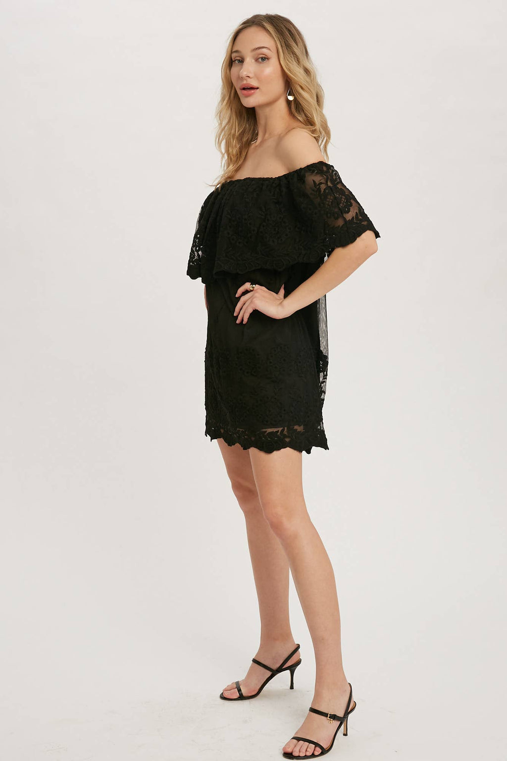 Off the Shoulder Short Black Lace Dress