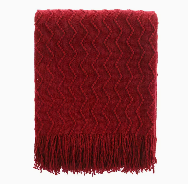 Red Texture Knitted Throw Blanket