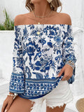 One Shoulder Off Shoulder Floral Print Top