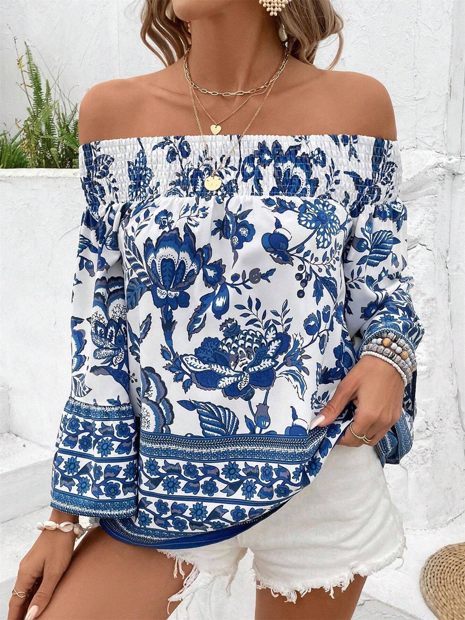 One Shoulder Off Shoulder Floral Print Top