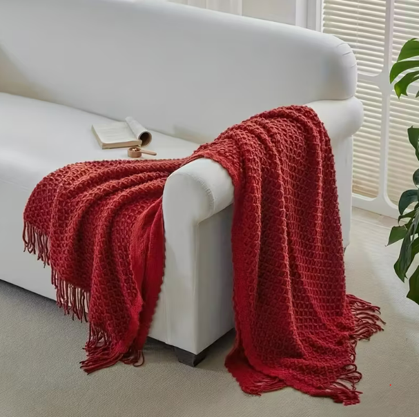 Farmhouse Red Knitted Throw Blanket